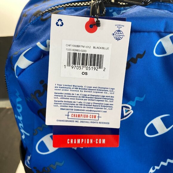 Champion 15”‎ Backpack Blue cript Logos,Laptop Sleeve,Padded Straps,Unisex New - Picture 6 of 16